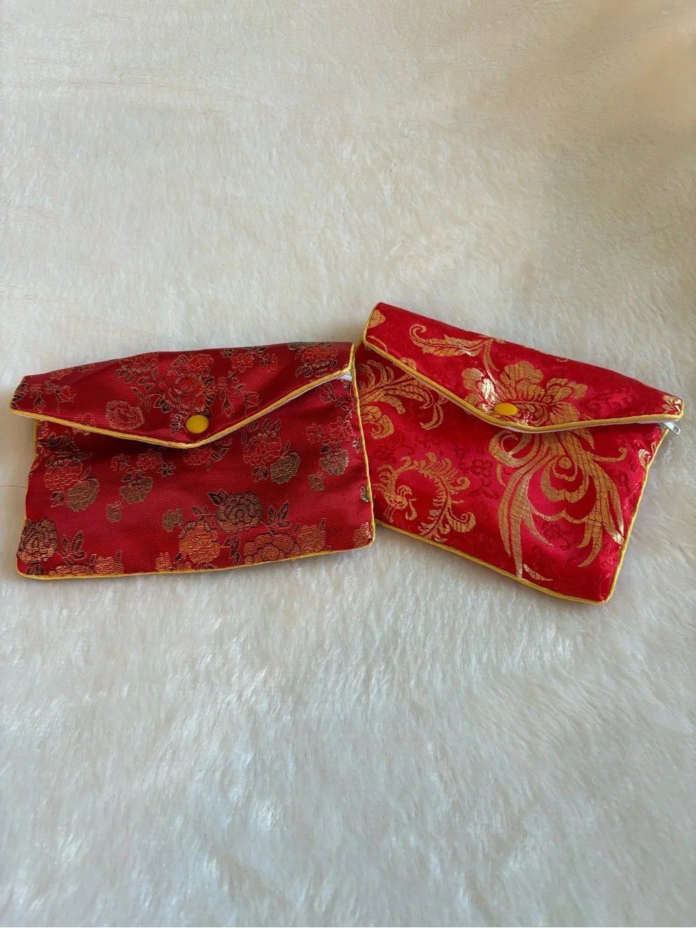 Red Floral Brocade jewelry pouches Envelope Clutch style -